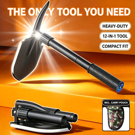 5-in-1 Folding Camping Shovel, Steel Digging Tool with Saw & Opener, Portable Outdoor Garden Digger for Men