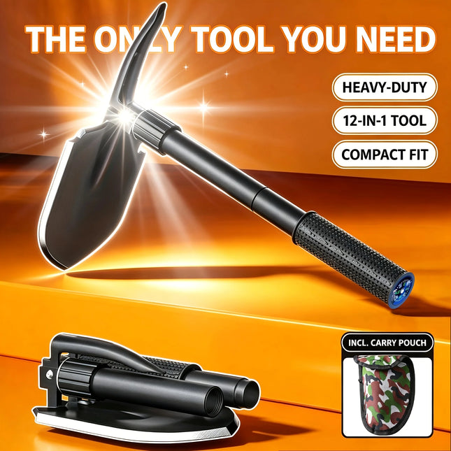 5-in-1 Folding Camping Shovel, Steel Digging Tool with Saw & Opener, Portable Outdoor Garden Digger for Men