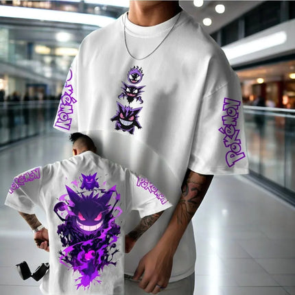 2026 Summer Pokemon Starter Ink Wash Double Sided Print T-Shirt, 100% Cotton Loose Casual Oversized Tee for Adults & Kids Y2k