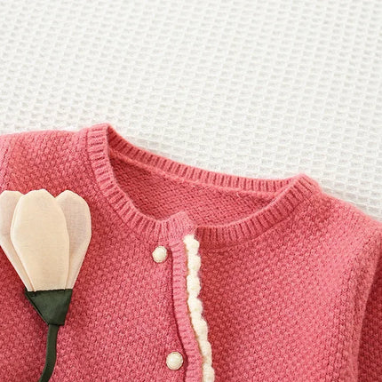 Children's Sweaters Three-dimensional Flower Korean Knit Sweater Cardigan for Girls Toddler Cardigan Sweater Korean Style