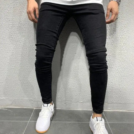 new White Embroidery Jeans Men Cotton Stretchy Ripped Skinny Jeans High Quality Hip Hop Black Hole Slim Fit Oversize Denim Pants