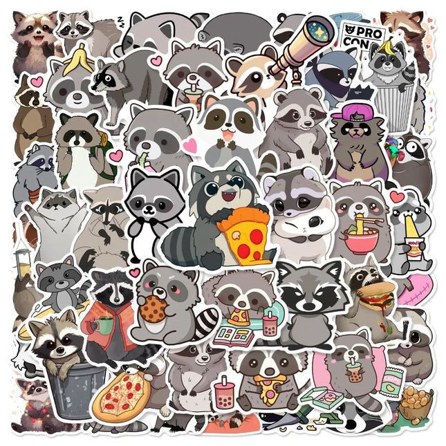 10/25/50pcs Cute Cartoon Raccoon Stickers for DIY Stationery Travel Luggage Notebook Guitar Laptop Phone Kids Toy