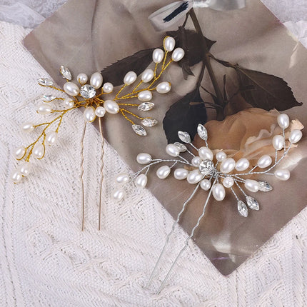 Elegant Pearl Crystal Hairpin Wedding Bridal U-shaped Metal Hair Comb Forks Hairstyle Clips Jewelry Accessories Design Tools