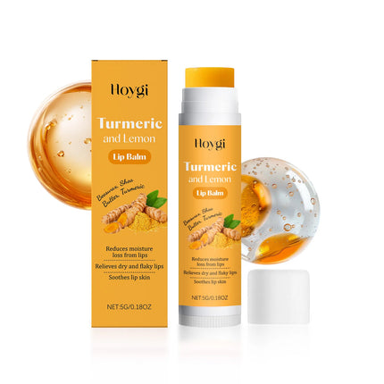 Hoygi Turmeric and Lemon Lip Balm Lip Brightening for Dark Lips Care Dry Lips Treatment Dead Skin Remover Moisturizing Lip Balm