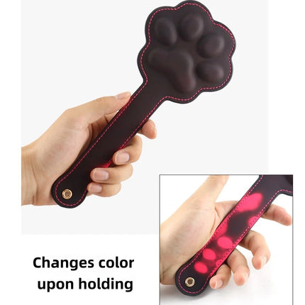Color Changing Cat Paw Paddle 3D Embossed PU Leather BDSM Spanking Paddle Adult Toy Couples Bedroom Role Play Cosplay SM Games