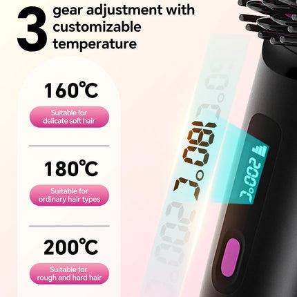 Hair Straightener Brush with 3 Temp Settings, Fast Heating & Auto-off, Portable Rechargeable Ionic Straightening Comb for Women