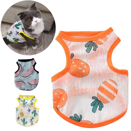 Sun Protection Clothing for Cats Summer Pet Vest Ultra-thin Breathable Cute Print Kitten Puppy Rabbit Clothes Pajamas ropa gato