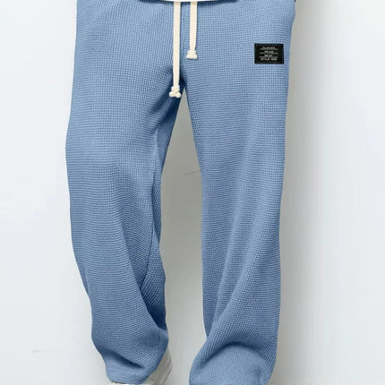 Men's spring-autumn trendy brand loose-fitting stretchy straight-leg sweatpants. Waffle fabric. Micro-bouncy sporty casual pants