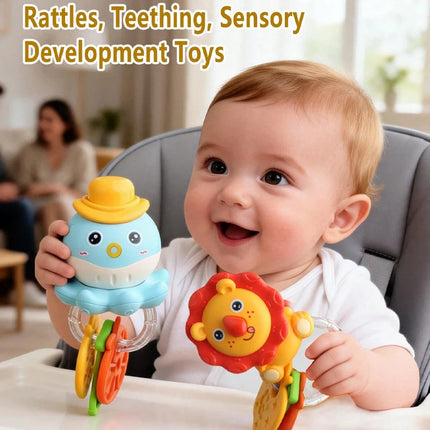 Baby Teething Rattle Toy, an Early Education Toy That Helps Develop Hand-Eye Coordination, Featuring Cute Cartoon Designs Like L