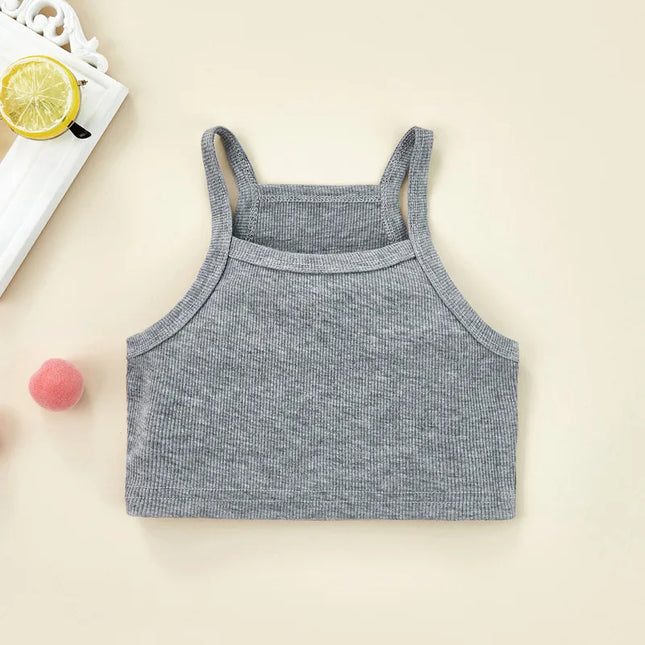 1-6 Years Kids Girls Casual Tank Tops Solid Black Gray Sleeveless Knitted Sling Crop Tops For Girls