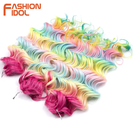 FASHION IDOL 24inch 300g Deep Wavy Crochet Hair Synthetic Twist Curly Hair Crochet Braids Ombre Rainbow Braiding Hair Extensions