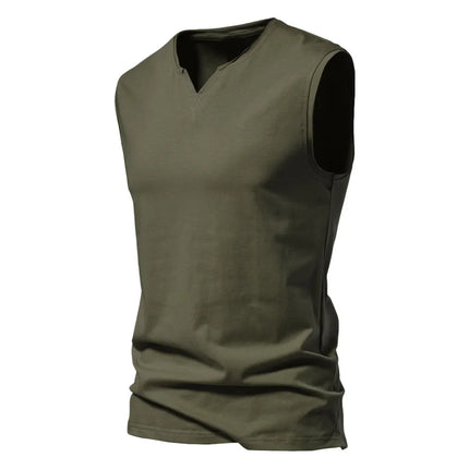 Summer Mens V-neck Tank Tops Athletic Jogging Gym TShirts Loose Vest Cotton Sleeveless T-Shirt Lightweight Basic Sport Tops