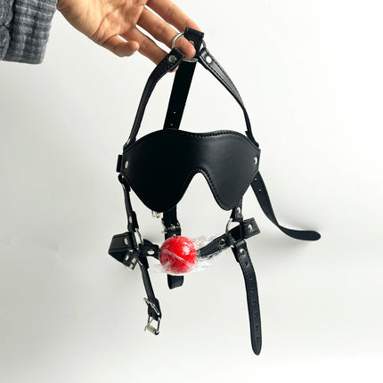 Bdsm Bondage Harness Strap Head Belts with Silicone Hollow Mouth Gag Ball and Nose Hook for Fetish Slave Role Play Sex Toys