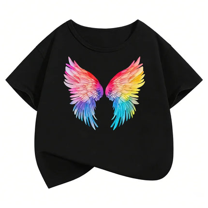 Fashion Colorful Wing T Shirts Graphic Short Sleeve Kids Children's T-shirt Boys Girls Summer Spring Casual Top Tee Shirt