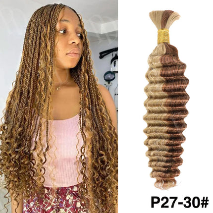 Pre-Colored Deep Wave Bulk Braiding Human Hair No Weft Remy Bulk Human Hair 14-28" Boho Curly Bulk Hair Extension Crochet Braids