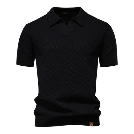 Summer New High-Quality Pineapple-Patterned Knitted POLO Shirt for Men, Casual Short-Sleeved All-Match Simple Top.