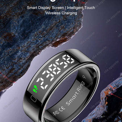 New Smart Ring Touch Screen Health Manager Heart Rate/Blood Oxygen Monitor Wireless Charging IP68 5ATM Waterproof for Universal