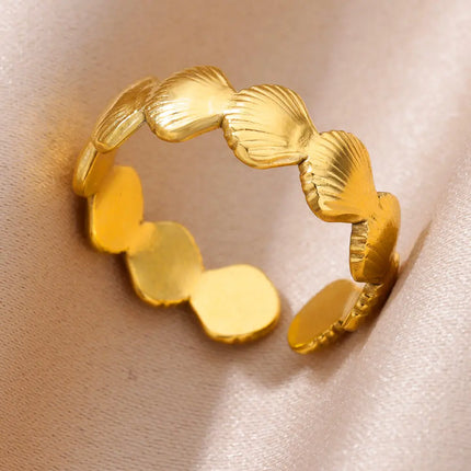 316L Stainless Steel Shell Rings for Women Adjustable Gold Color Little Star Open Rings Female Jewelry Weddings Gifts New Trendy