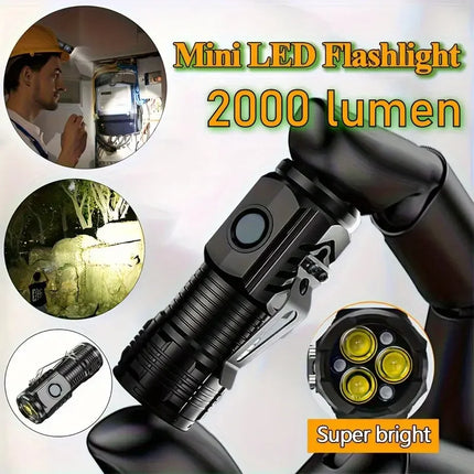 Portable Mini LED Flashlight 3LED Ultra Strong Light Flash Light USB Rechargeable Torch Built-in Battery with Pen Clip Lantern