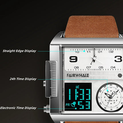 Mark Fairwhale Luxury Quartz Watches Men Fashion Brown Leather Strap Clock Military Waterproof Square Electronic WristWatch 2023