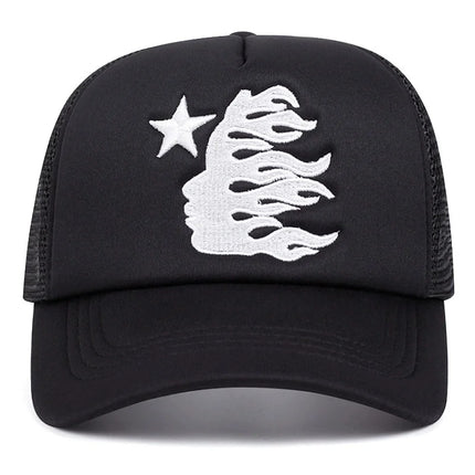 Summer Embroidered Side Face Pentagram Men's and Women's Baseball Hats Outdoor Breathable Sunshade Mesh Hats Truck Driver Hats