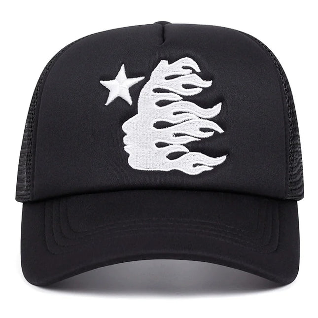 Summer Embroidered Side Face Pentagram Unisex Outdoor Breathable Sunshade Mesh Baseball Hats Trucker Hats