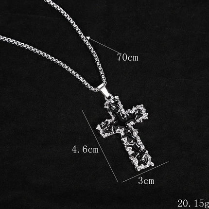 Vintage Cross Pendant Necklace Unisex Versatile Simple Long Sweater Chain Hip Hop Accessory