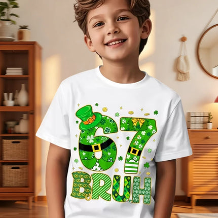 Six Seven Bruh 67 Meme Kids Clothes Happy St. Patrick's Day Girl Boy T-Shirt Children's Clover Irish Day Crew Neck Short Sleeves