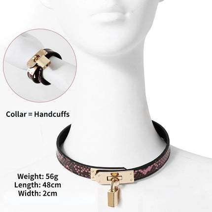 New 2 in 1 Sexy Snakeskin Leather Collars With Lock BDSM Bondage Fetishs Collar Adult Game Sex Accessories For Woman Jeux Sexuel