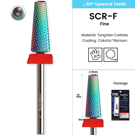 MagiBling Super Cut 5 In 1 Tapered Barrel Carbide Nail Drill Bits Right handed Cuticle Hard Gel Removal Professional bits 3/32"