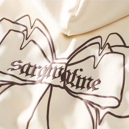 2025 New Cute Girl Zipper Bow Print Hooded Spring And Autumn Thin Collection Fashion Trends Versatile Casual Lazy Wind ﻿
