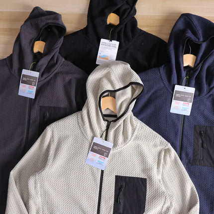Outdoor R High-End Wave Pattern Warmth Couple Zipper Hooded Fce Lined Base Layer irt Middle Layer Sweatirt