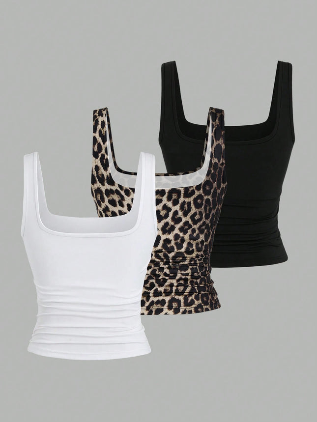 Women's three-piece summer sports vest set, elastic and breathable fabric, sleeveless casual sportswear