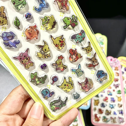 Anime Pokemon 3D Embossed Solid Stickers Mosaic-style Pikachu Charmander Squirtle Bulbasaur Pop-Up Sticker Decals Toy