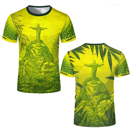 New Brazil Themed T-shirt Men's Brazilian Style Jesus Graphic Sports Jersey Unisex Street Trendy Breathable Short Sleeve Tees