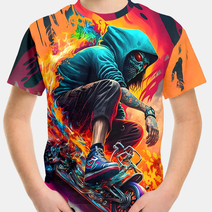 2024 Summer Kids Clothing Motorcycle Children's T-Shirt 3D Printing Short Sleeve Boys Girls Loose Tops Streetwear 2 To 8 Years