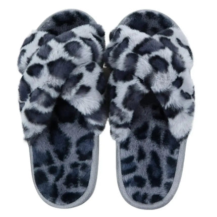 Evshine Women Fuzzy Slippers Fashion Cross Band Memory Foam House Slippers Indoor Outdoor Open Toe Plush Slides Casual Flat Shoe