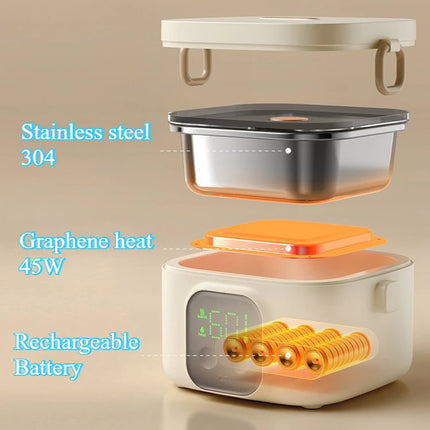 Rechargeable Heating Lunch Box Fast Heat Insulated Portable Food Warmer for Children for Camping Travel Dormitory