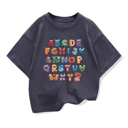 Original Design Creative 26 English Letters Print Tee Tops Boys Girls Short Sleeve T-shirt Summer Kids Clothing