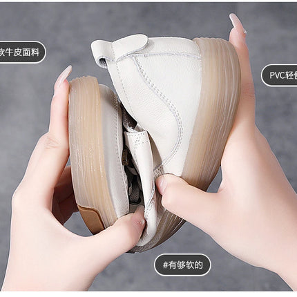 Genuine Leather Women Soft Sole Walking Shoes Girl Student Jogging Sneaker White Black Flats Female Casual Skate Trainers Summer