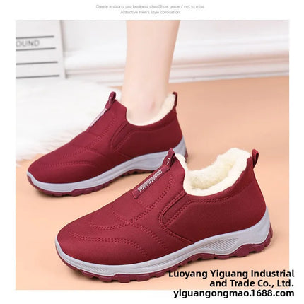 Women's Winter Cotton Shoes Comfortable Fashion Mom Thickened Fleece Warm Large Cotton Shoes Breathable Wear-resistant Low Heel