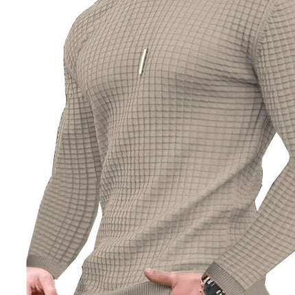 Men's coat fashion small check Waffle youth round neck jacquard check hoodie