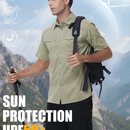 Men's Short Sleeve Shirts UPF 50+ Quick Dry Sun Protection Workout Cargo Shirts Breathable Hiking Fishing Shirts with Pockets