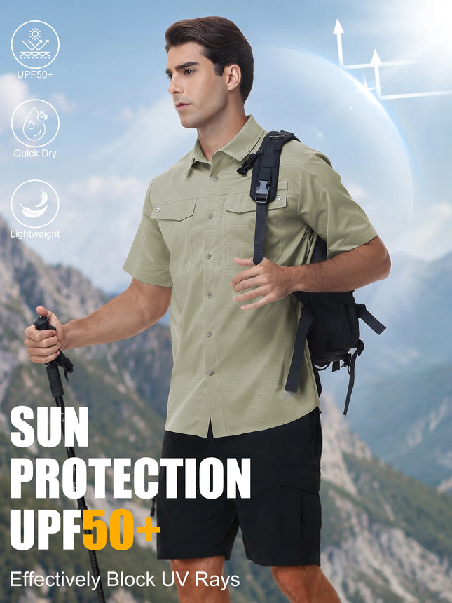Men's Short Sleeve Shirts UPF 50+ Quick Dry Sun Protection Workout Cargo Shirts Breathable Hiking Fishing Shirts with Pockets