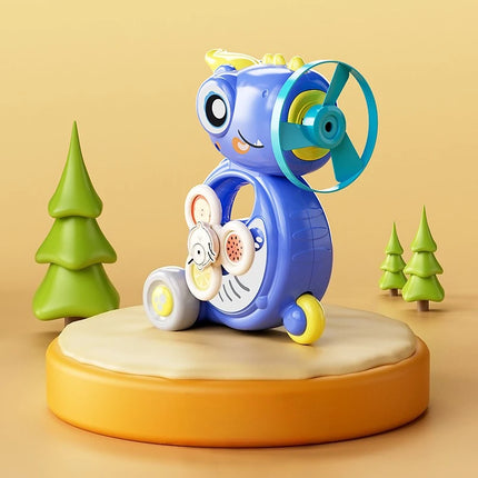 Baby Dinosaur Whistle Car Toy Light Up Top Rotating Music Graphic Cognition Multi Play Children Toy Car Inertial Sliding Button