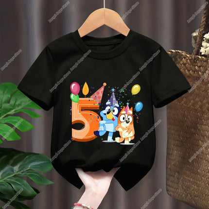 Blueys Bingo Birthday Number T-shirt Party Supplies Gift Cartoon Children Clothes Boys Tops Tshirt Summer Short Sleeve T-shirts