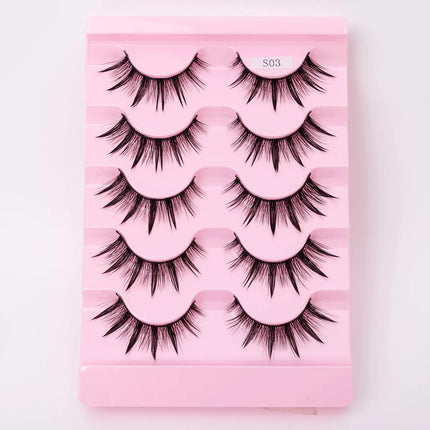 New 5 Pairs Wet False Eyelashes Naturally Wear False Eyelashes Everyday Sharp Tail Thick Simulation Cross Makeup Lashes