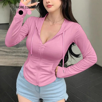 Women's Zipper Short Fit Hoodie Sportswear 2025 Cross-Border Independent Station Polyester Fiber No Sleeve Other Style