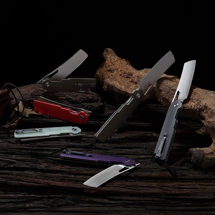Shooziz Folding Camping Knife,Pocke knife for Man，D2 Satin/Stomewash Blade,Brass Washer for Outdoor EDC Tool,G10/Micarta Handle