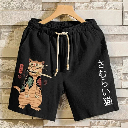 2025 Summer 3D Anime Japanese Samurai Cat Shorts Trunks Quick Dry Beach Swiming Shorts Women Men Hip Hop Short Pants Shorts 6xl